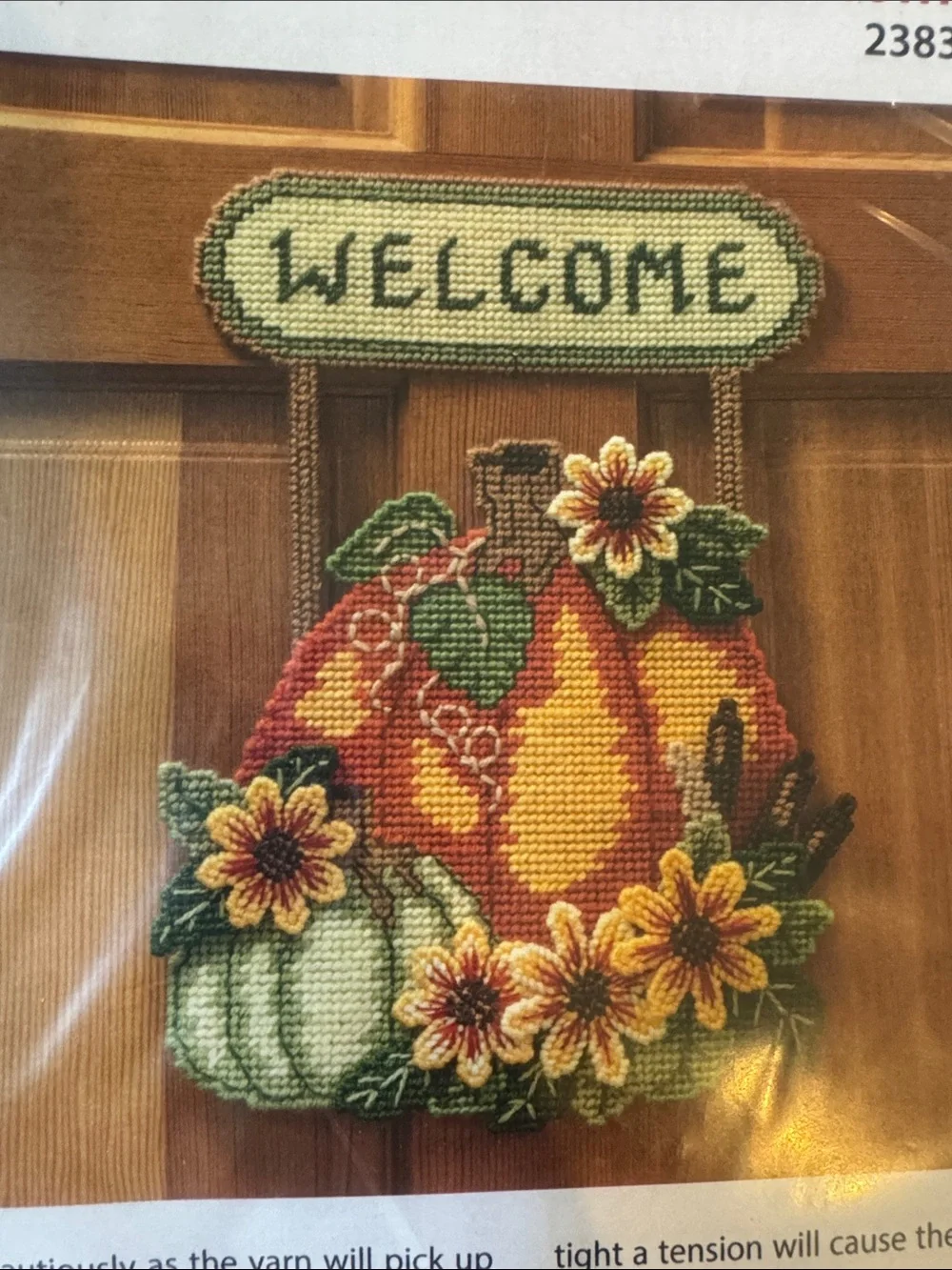 Mary Maxim Orange & Green Harvest Welcome pumpkin needle pint cross stitch